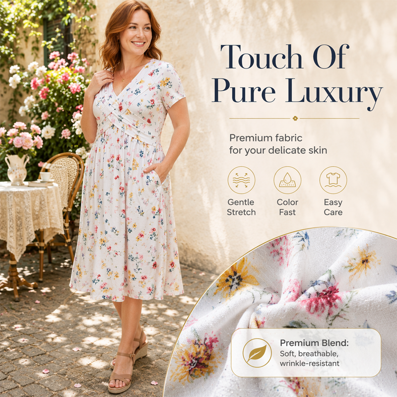 💃Summer Hot Sale 70% OFF🌿⏳Women's V-Neck Floral Print Dress with Twist Waist
