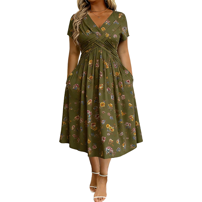 💃Summer Hot Sale 70% OFF🌿⏳Women's V-Neck Floral Print Dress with Twist Waist