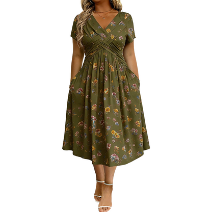 💃Summer Hot Sale 70% OFF🌿⏳Women's V-Neck Floral Print Dress with Twist Waist