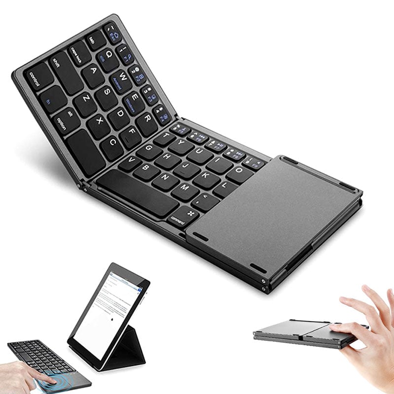 Foldable Bluetooth Keyboard with Touchpad – Rechargeable Portable Wireless Keyboard for iPad, iPhone, Laptop, Tablet, PC (iOS/Android/Windows), 3-Device Sync, 40H Battery, USB-C
