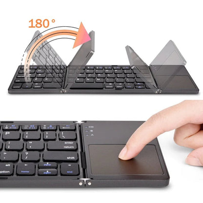 Foldable Bluetooth Keyboard with Touchpad – Rechargeable Portable Wireless Keyboard for iPad, iPhone, Laptop, Tablet, PC (iOS/Android/Windows), 3-Device Sync, 40H Battery, USB-C