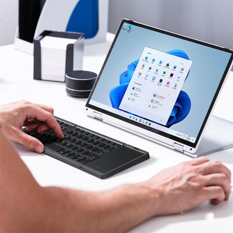Foldable Bluetooth Keyboard with Touchpad – Rechargeable Portable Wireless Keyboard for iPad, iPhone, Laptop, Tablet, PC (iOS/Android/Windows), 3-Device Sync, 40H Battery, USB-C