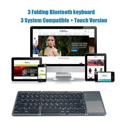 Foldable Bluetooth Keyboard with Touchpad – Rechargeable Portable Wireless Keyboard for iPad, iPhone, Laptop, Tablet, PC (iOS/Android/Windows), 3-Device Sync, 40H Battery, USB-C