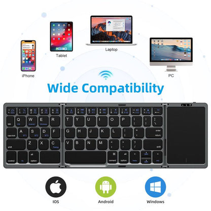 Foldable Bluetooth Keyboard with Touchpad – Rechargeable Portable Wireless Keyboard for iPad, iPhone, Laptop, Tablet, PC (iOS/Android/Windows), 3-Device Sync, 40H Battery, USB-C