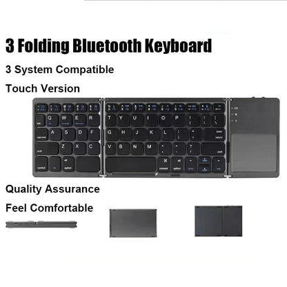 Foldable Bluetooth Keyboard with Touchpad – Rechargeable Portable Wireless Keyboard for iPad, iPhone, Laptop, Tablet, PC (iOS/Android/Windows), 3-Device Sync, 40H Battery, USB-C