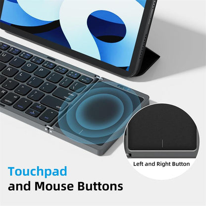 Foldable Bluetooth Keyboard with Touchpad – Rechargeable Portable Wireless Keyboard for iPad, iPhone, Laptop, Tablet, PC (iOS/Android/Windows), 3-Device Sync, 40H Battery, USB-C