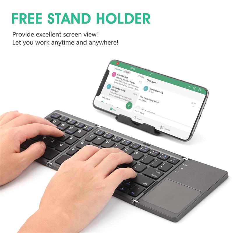 Foldable Bluetooth Keyboard with Touchpad – Rechargeable Portable Wireless Keyboard for iPad, iPhone, Laptop, Tablet, PC (iOS/Android/Windows), 3-Device Sync, 40H Battery, USB-C