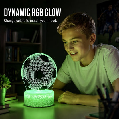 ⚽ 50% OFF! Glow Soccer Night Light | 3D Holographic Illusion | Dynamic RGB Color Changing | Eye-Friendly LED | Touch & Remote Control 🌈✨