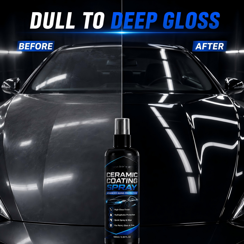 🔥HOT SALE 48%OFF🔥Nano Ceramic Coating Spray – Hydrophobic barrier repels rain & mud, restores deep mirror-like gloss. Paint, glass & wheels – one spray, showroom shine! 🛡️💎