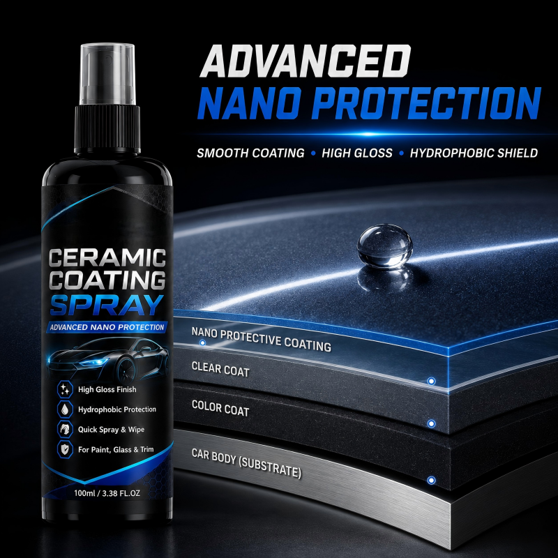 🔥HOT SALE 48%OFF🔥Nano Ceramic Coating Spray – Hydrophobic barrier repels rain & mud, restores deep mirror-like gloss. Paint, glass & wheels – one spray, showroom shine! 🛡️💎
