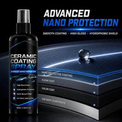 🔥HOT SALE 48%OFF🔥Nano Ceramic Coating Spray – Hydrophobic barrier repels rain & mud, restores deep mirror-like gloss. Paint, glass & wheels – one spray, showroom shine! 🛡️💎