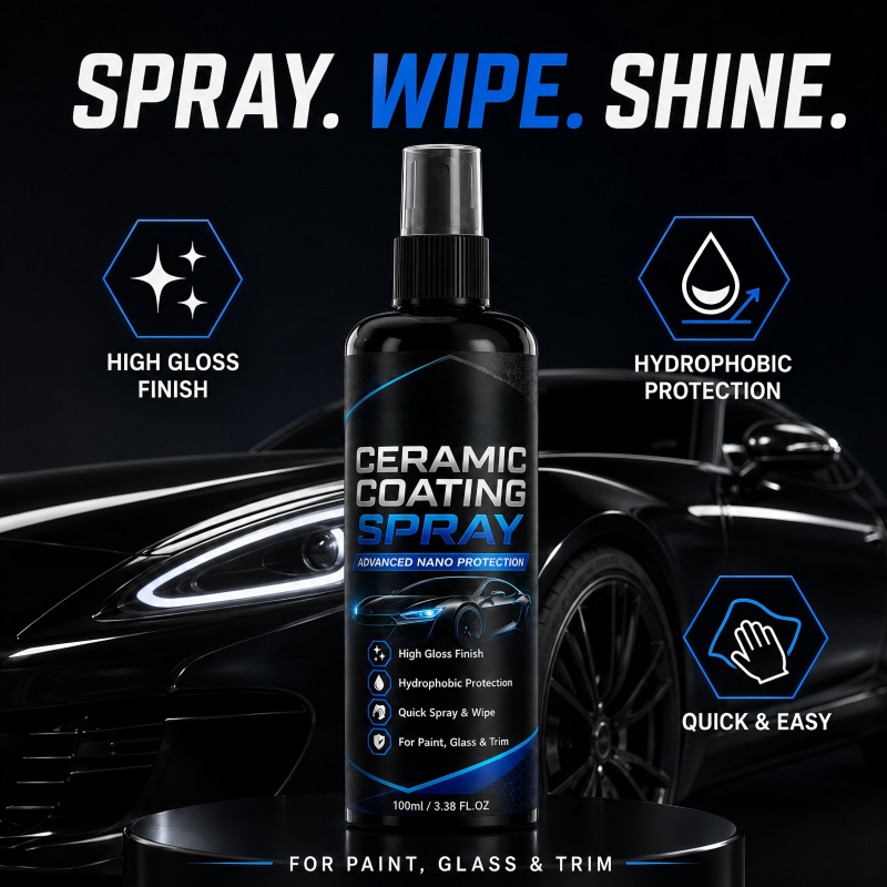 🔥HOT SALE 48%OFF🔥Nano Ceramic Coating Spray – Hydrophobic barrier repels rain & mud, restores deep mirror-like gloss. Paint, glass & wheels – one spray, showroom shine! 🛡️💎
