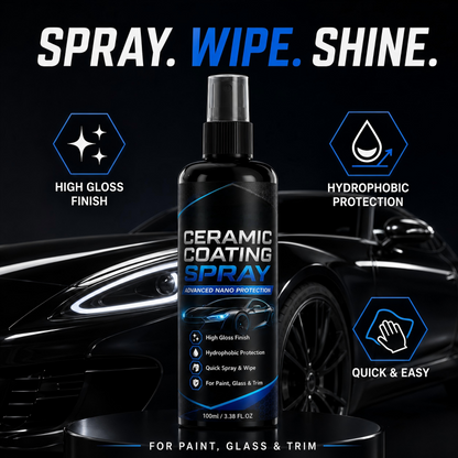 🔥HOT SALE 48%OFF🔥Nano Ceramic Coating Spray – Hydrophobic barrier repels rain & mud, restores deep mirror-like gloss. Paint, glass & wheels – one spray, showroom shine! 🛡️💎