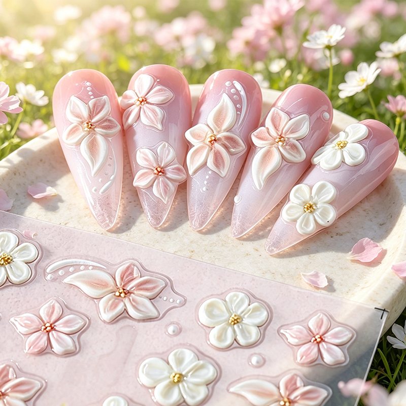 🎉 LIMITED TIME 50% OFF! 💅 5D Floral Nail Stickers – Raised Lily & Daisy Details, Spring Palette & Easy Peel-and-Apply ✨