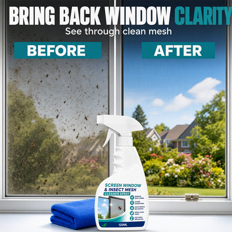 🔥50% OFF NOW! Window Screen & Mesh Cleaner Spray, No‑Rinse Screen Cleaning Solution with Cleaning Cloth, Quickly Remove Dust, Grime & Sticky Residues for Window Mesh Screens