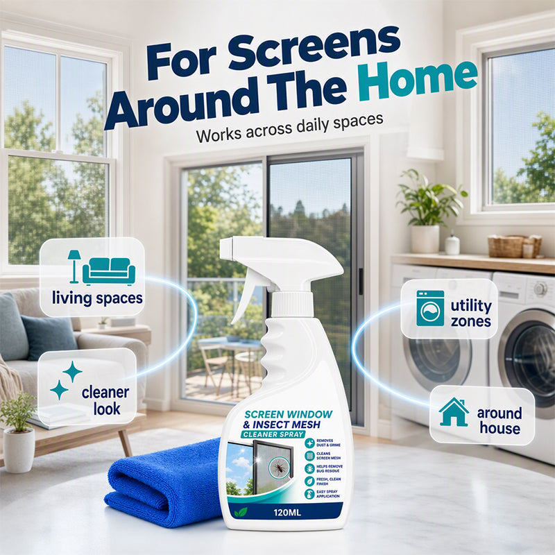🔥50% OFF NOW! Window Screen & Mesh Cleaner Spray, No‑Rinse Screen Cleaning Solution with Cleaning Cloth, Quickly Remove Dust, Grime & Sticky Residues for Window Mesh Screens
