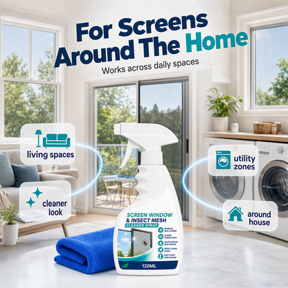 🔥50% OFF NOW! Window Screen & Mesh Cleaner Spray, No‑Rinse Screen Cleaning Solution with Cleaning Cloth, Quickly Remove Dust, Grime & Sticky Residues for Window Mesh Screens