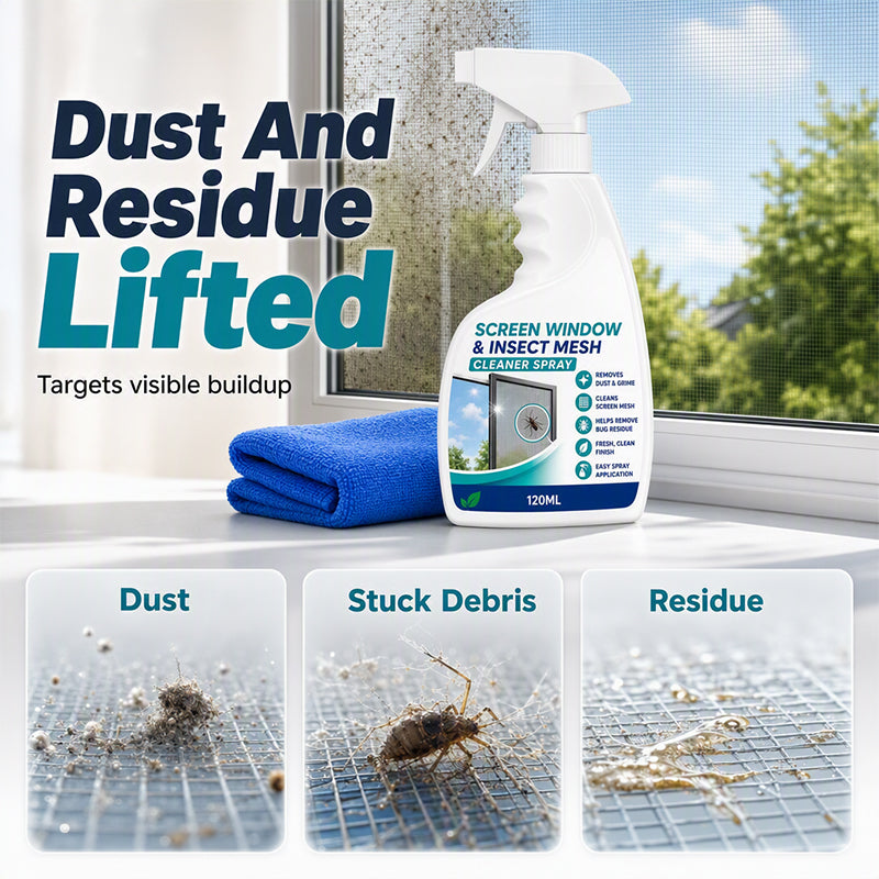 🔥50% OFF NOW! Window Screen & Mesh Cleaner Spray, No‑Rinse Screen Cleaning Solution with Cleaning Cloth, Quickly Remove Dust, Grime & Sticky Residues for Window Mesh Screens