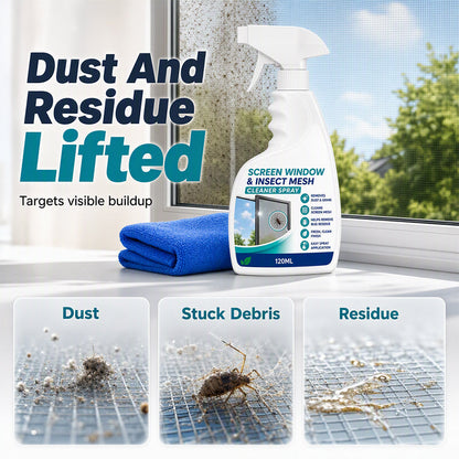 🔥50% OFF NOW! Window Screen & Mesh Cleaner Spray, No‑Rinse Screen Cleaning Solution with Cleaning Cloth, Quickly Remove Dust, Grime & Sticky Residues for Window Mesh Screens