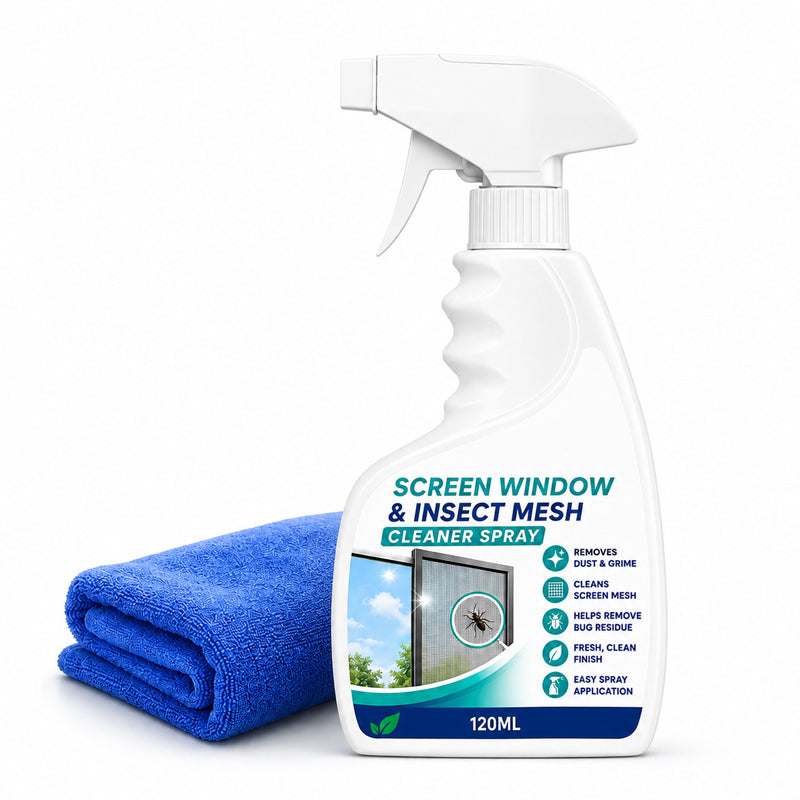 🔥50% OFF NOW! Window Screen & Mesh Cleaner Spray, No‑Rinse Screen Cleaning Solution with Cleaning Cloth, Quickly Remove Dust, Grime & Sticky Residues for Window Mesh Screens