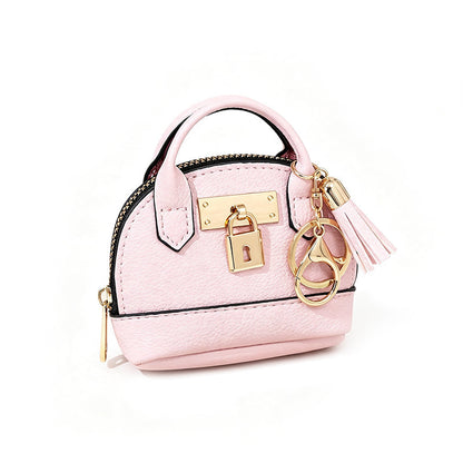 🎉 LIMITED TIME 50% OFF! 🐚 Mini Shell Bag Keychain – PU Leather Lipstick Coin Purse with Golden Padlock & Tassel ✨
