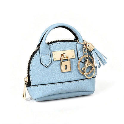 🎉 LIMITED TIME 50% OFF! 🐚 Mini Shell Bag Keychain – PU Leather Lipstick Coin Purse with Golden Padlock & Tassel ✨