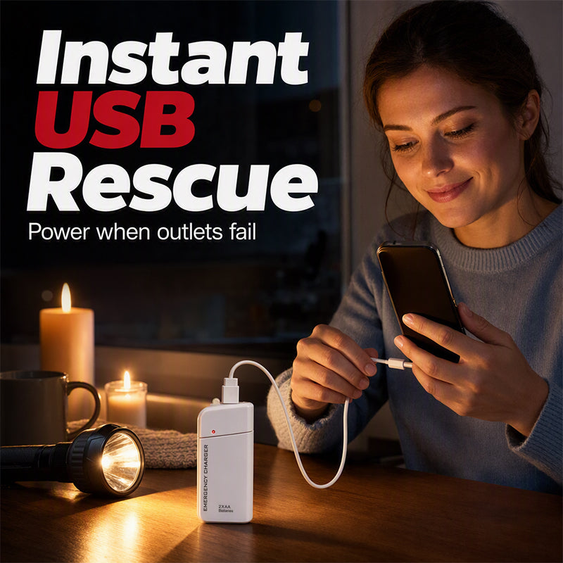 💥 BUY 1 GET 1 FREE + 50% OFF!🥳Portable Emergency Phone Charger AA Battery Powered Power Bank with LED Flashlight