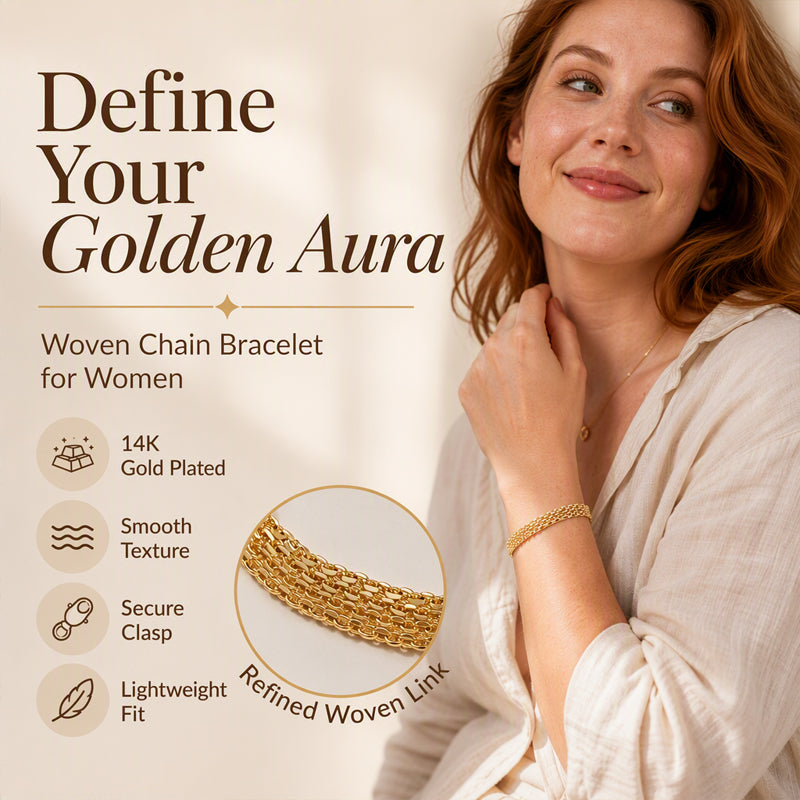 14K gold-plated wide woven mesh bracelet