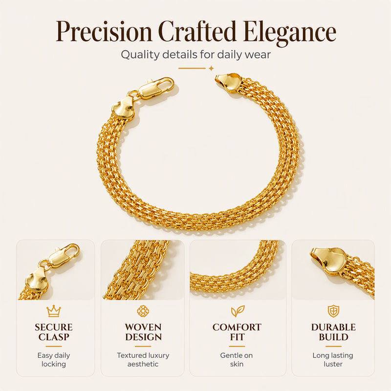 14K gold-plated wide woven mesh bracelet