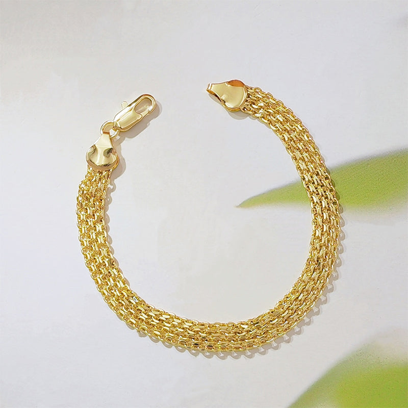 14K gold-plated wide woven mesh bracelet