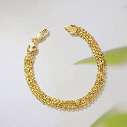14K gold-plated wide woven mesh bracelet