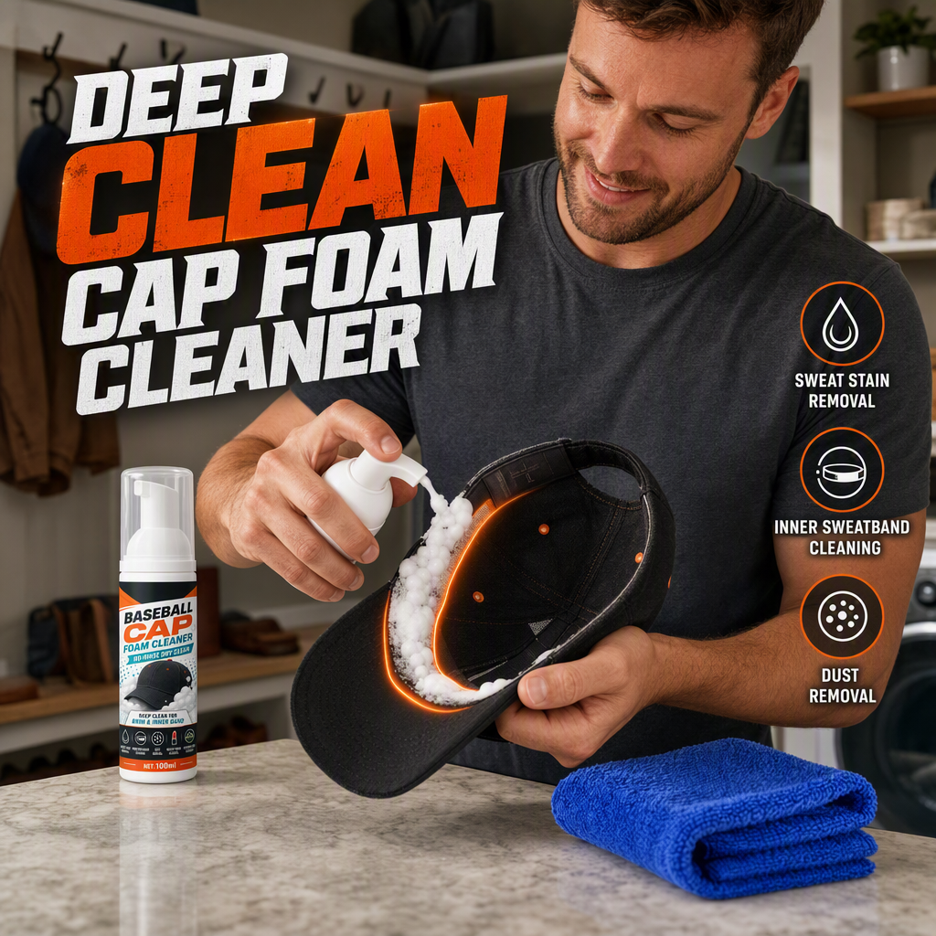 🧢49% OFF NOW! No‑Rinse Baseball Cap Foam Cleaner, Deep Clean Hat Foam Cleaning Spray, Sweat Stain & Dust Remover for Baseball Hats, Quick Dry Cap Care Solution