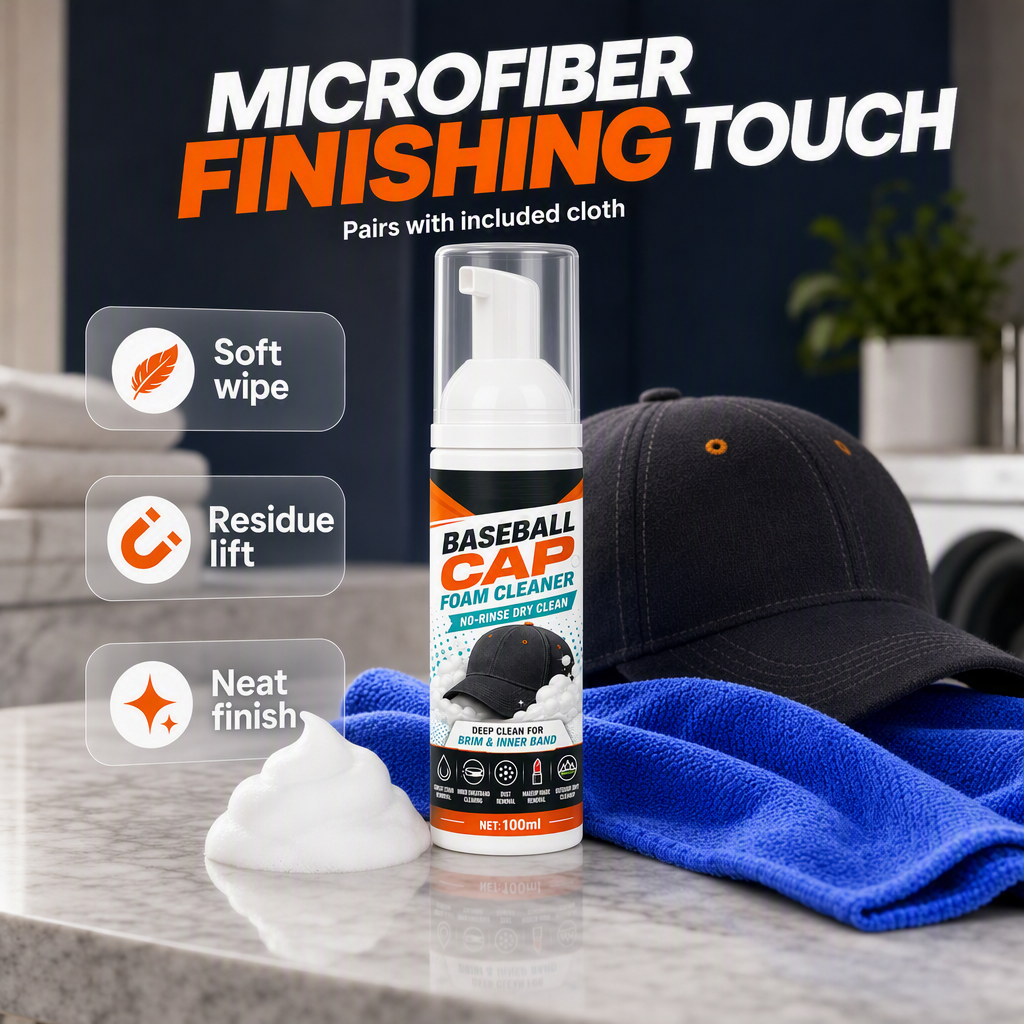 🧢49% OFF NOW! No‑Rinse Baseball Cap Foam Cleaner, Deep Clean Hat Foam Cleaning Spray, Sweat Stain & Dust Remover for Baseball Hats, Quick Dry Cap Care Solution