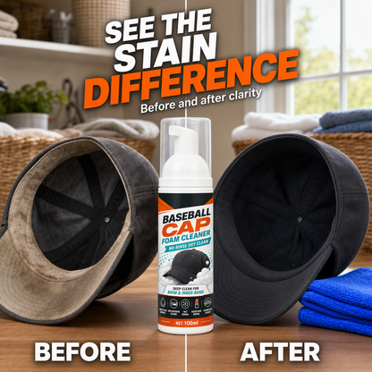 🧢49% OFF NOW! No‑Rinse Baseball Cap Foam Cleaner, Deep Clean Hat Foam Cleaning Spray, Sweat Stain & Dust Remover for Baseball Hats, Quick Dry Cap Care Solution