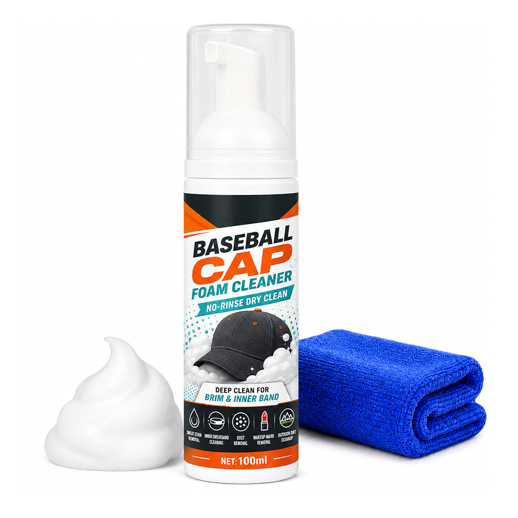 🧢49% OFF NOW! No‑Rinse Baseball Cap Foam Cleaner, Deep Clean Hat Foam Cleaning Spray, Sweat Stain & Dust Remover for Baseball Hats, Quick Dry Cap Care Solution