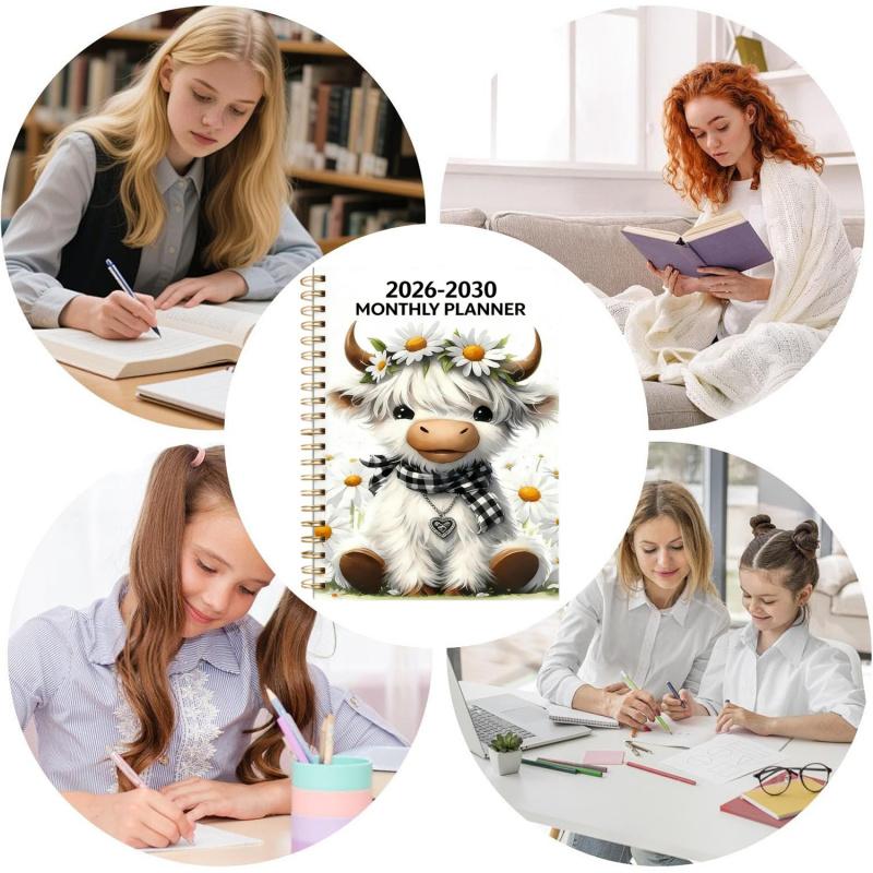 🐮 2026-2030 Calendar 📅  - From January 2026 to December 2030, 5-year calendar, cartoon Highland cow themed cover design, annual calendar planning, month labels, 60-month calendar