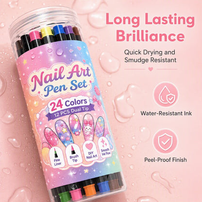 📢📢50% OFF !!⏰️ 24 Colors Dual Ended Nail Art Pens Set