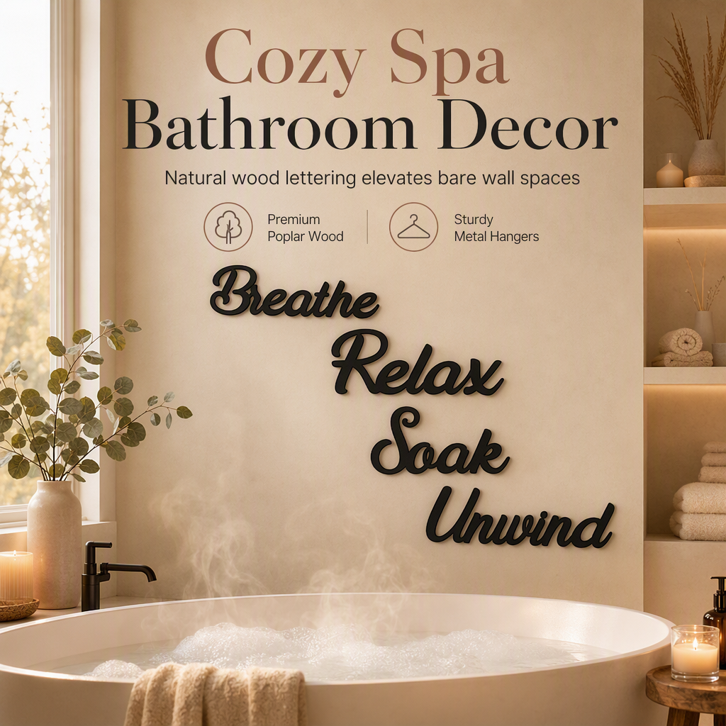 🛁 BUY 2 GET 1 FREE! 🧱 Farmhouse Bathroom Decor Set – 4‑piece, wood cutouts & stylish ✨