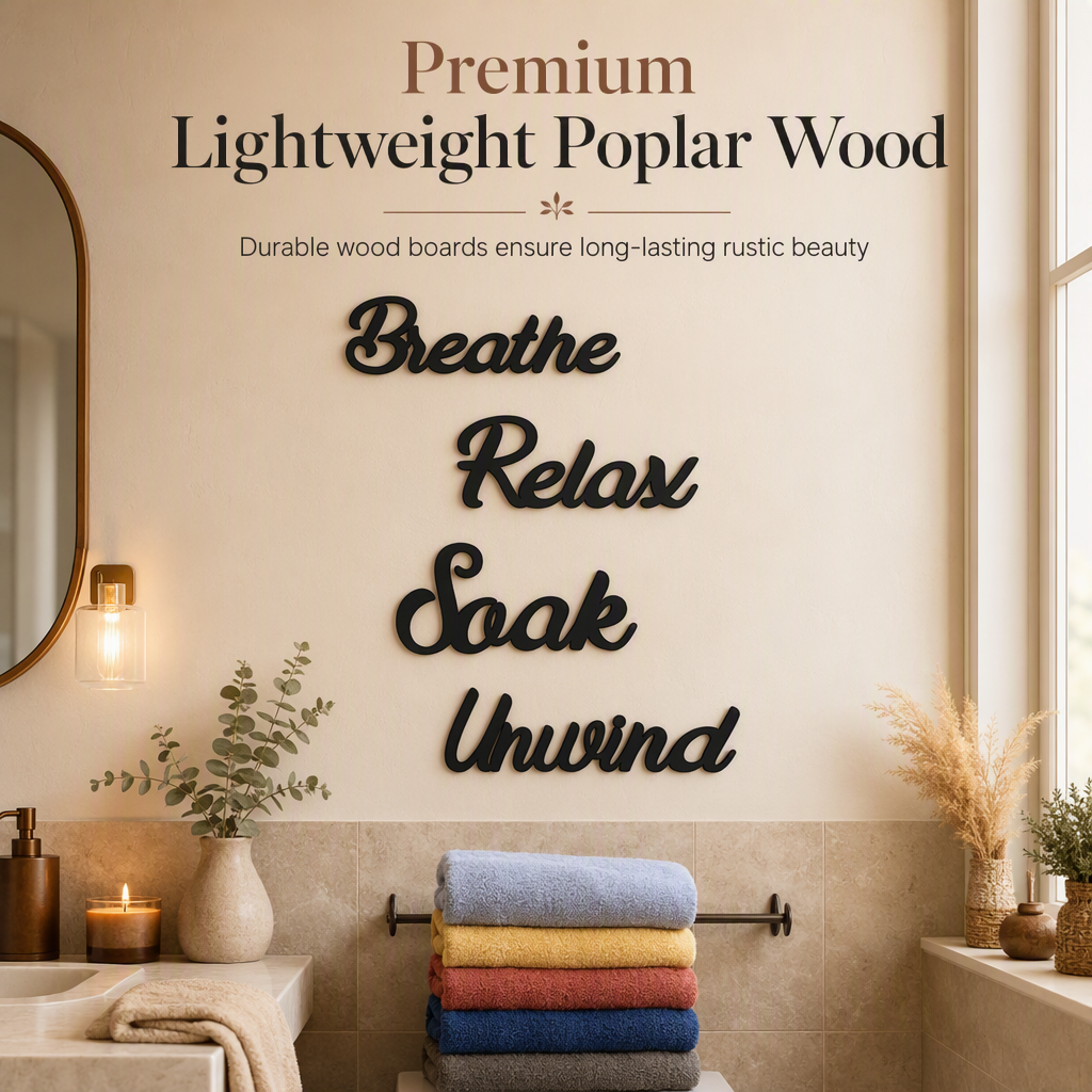 🛁 BUY 2 GET 1 FREE! 🧱 Farmhouse Bathroom Decor Set – 4‑piece, wood cutouts & stylish ✨