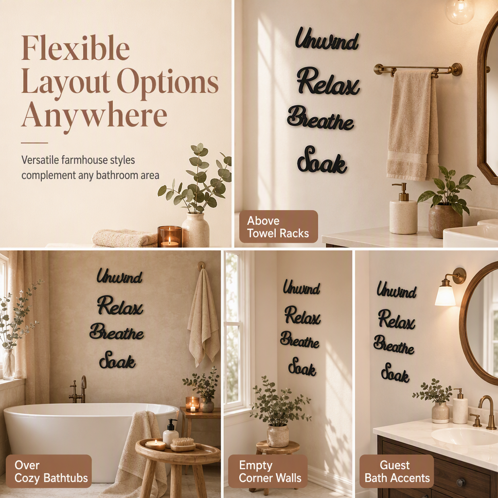 🛁 BUY 2 GET 1 FREE! 🧱 Farmhouse Bathroom Decor Set – 4‑piece, wood cutouts & stylish ✨