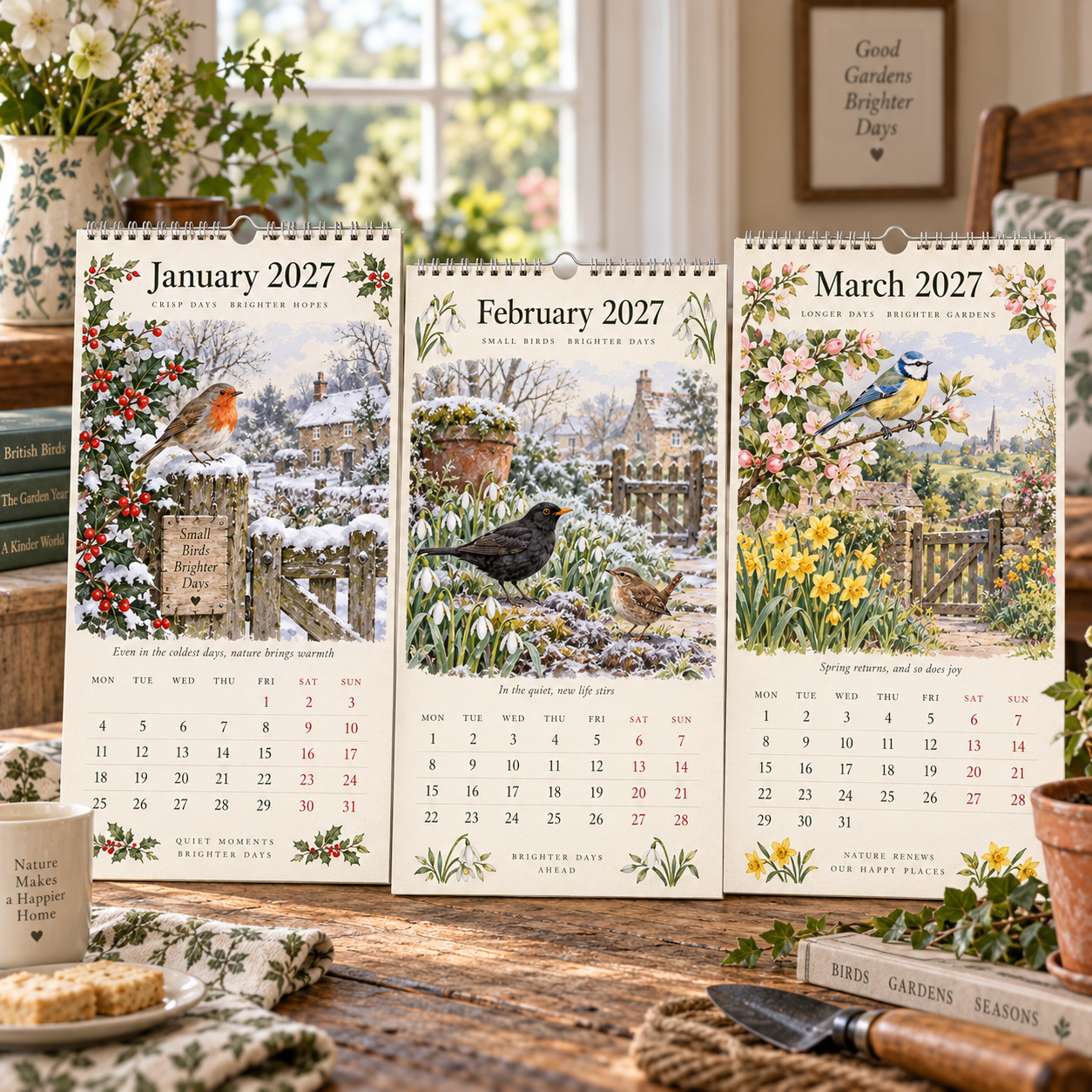 🌿 2027 My Garden Visitors Calendar A Year of British Garden Birds, Cottage Flowers & Brighter Days
