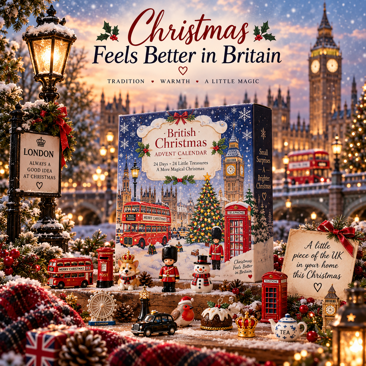 🎄 24 Days of British Christmas – Advent Calendar with 24 Charming Collectible Surprises